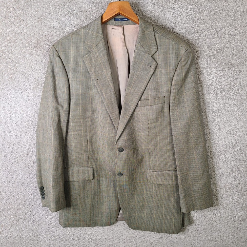 Vintage Chaps Ralph Lauren Jacket Mens 44T Brown Plaid Blazer 2 Button Wool